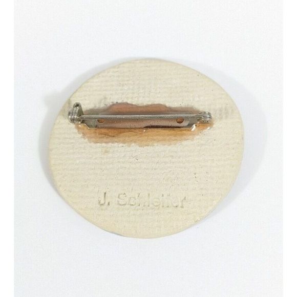 Round Artisan Signed Ceramic Brooch - Signed J. Scheilter Blue And Gold Toned - Picture 4 of 7